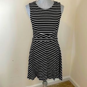 Xhilaration Black and White Striped Stretch Dress with Side Cut-Outs Size M